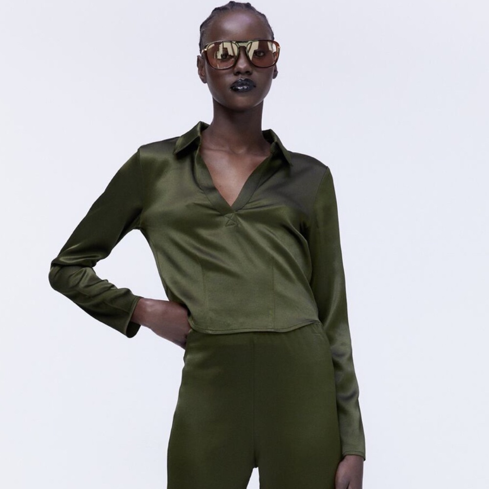 Zara Satin Effect Polo Top
